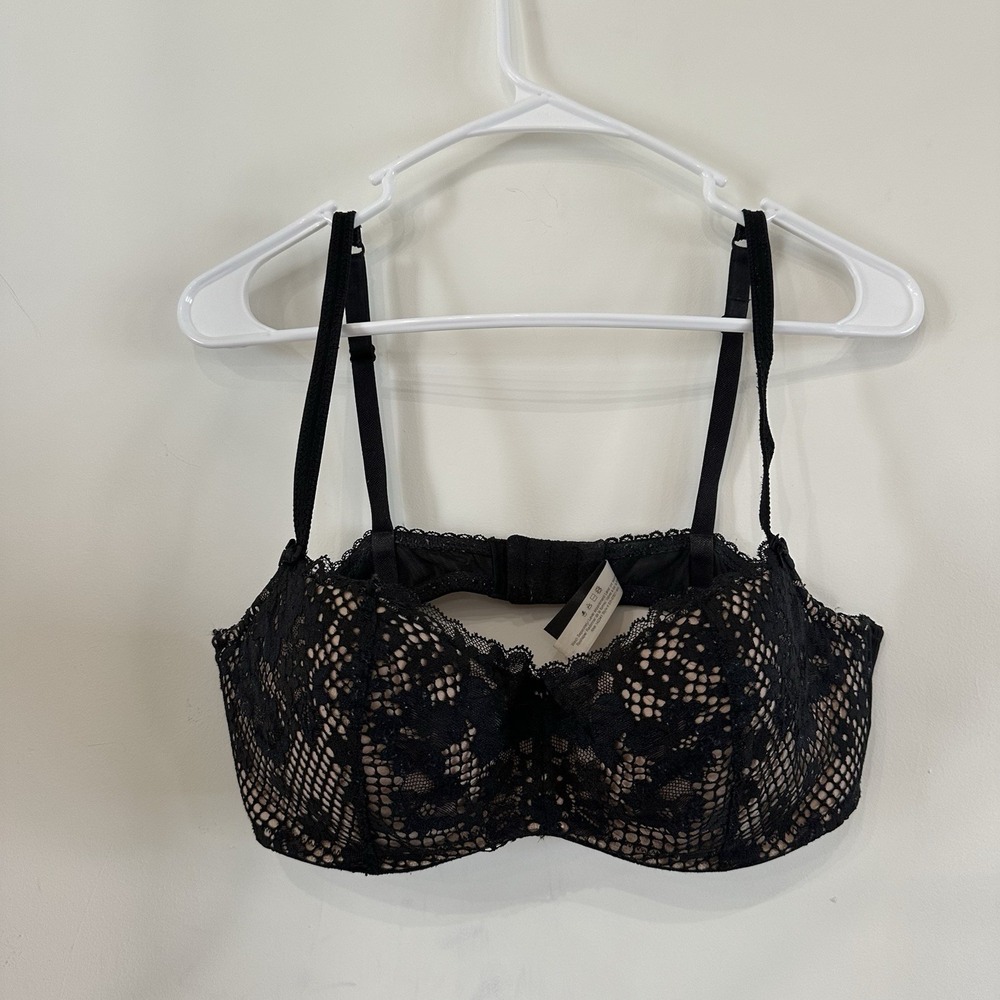 Adore Me 07877 Black‎ Lace Beige Balconette Underwire Bra Sz 36D
